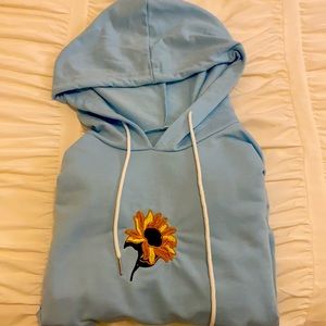 Shein light blue embroided hoodie